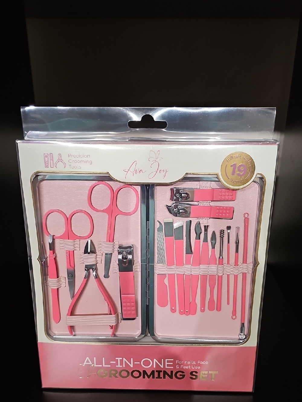 19 Piece Nails, Face, Feet Precision Grooming Set with Case